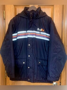 Vintage FedEx by Stan Herman Hooded workwear Jacket/Coat/Parka reflective Large